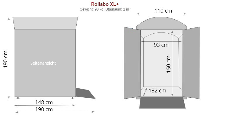 Abmessungen Rollabo Garage Größe XL+