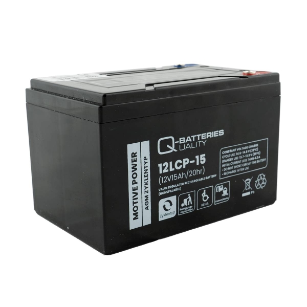Q-Batteries 12LCP-15 / 12V - 15Ah Blei Akku Zyklentyp AGM 